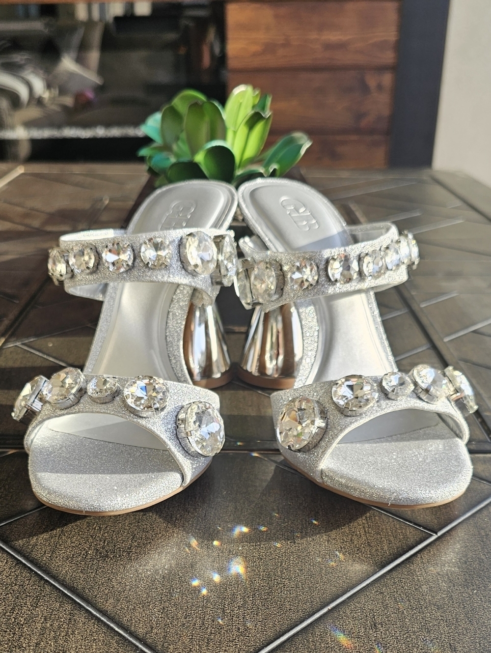 GB Silver Glitter Crystal/Rhinestone Embellished Heels Womens Sz 8, 8.5, & 9 - Picture 2 of 9